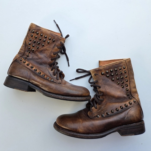 Bed Stu Cobbler Series Studded Distressed Brown Leather Lace Up Boots Size 7 - Picture 1 of 7